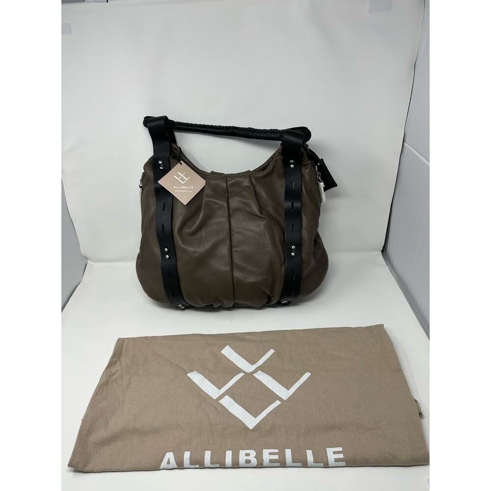 ALLIBELLE NWT High Quality Italian Leather Mohawk Hobo Sable/Black Bag Purse